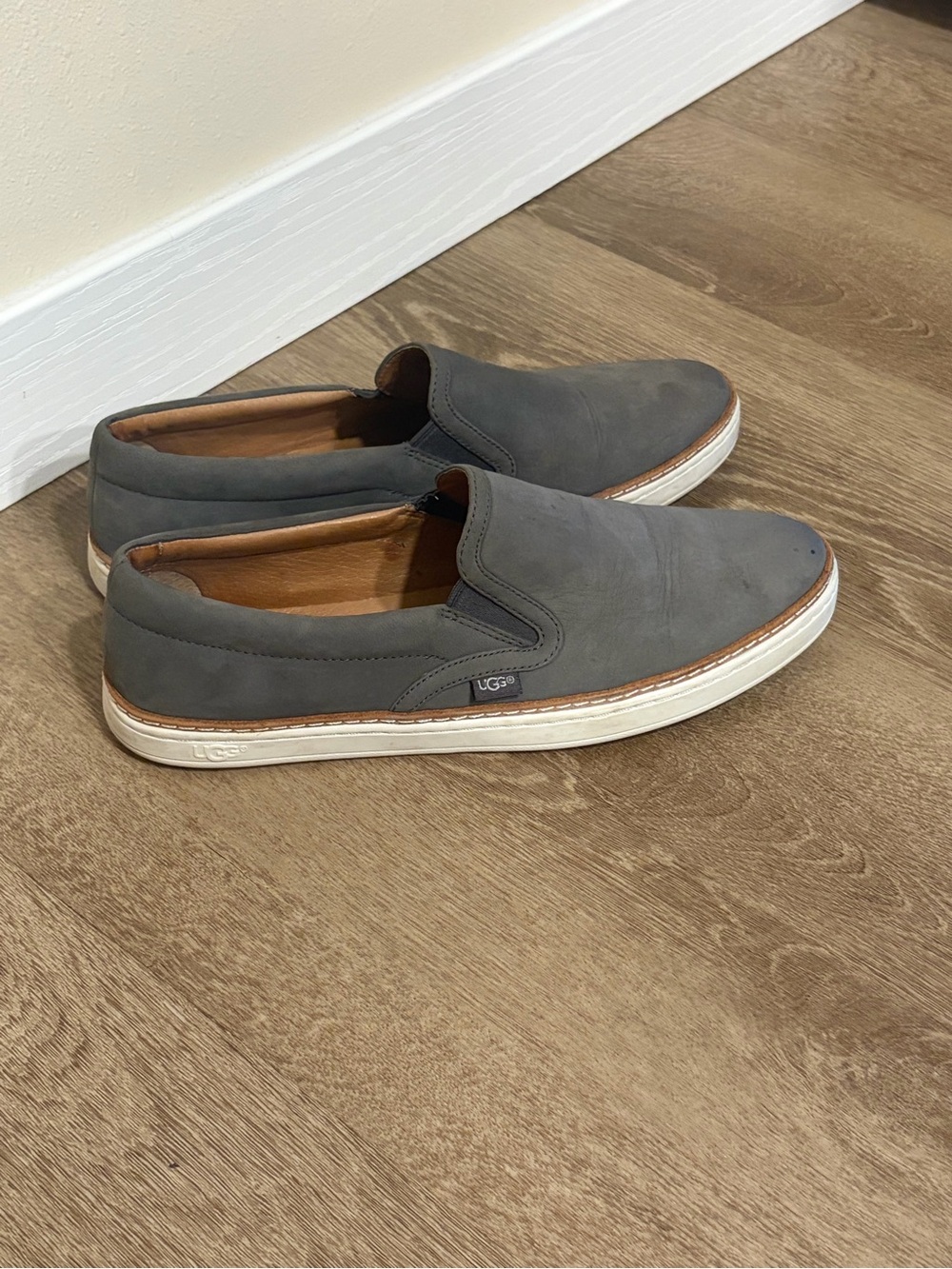 UGG Women's Gray Slip-On Leather Casual Loafers